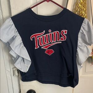 Urban Outfitters Navy and White Ruffle Tee